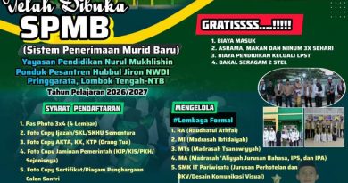 Ponpes Hubbul Jiron NWDI Pringgarata Buka Penerimaan Santri Baru, Tawarkan Pendidikan Gratis hingga Peluang Studi ke Timur Tengah